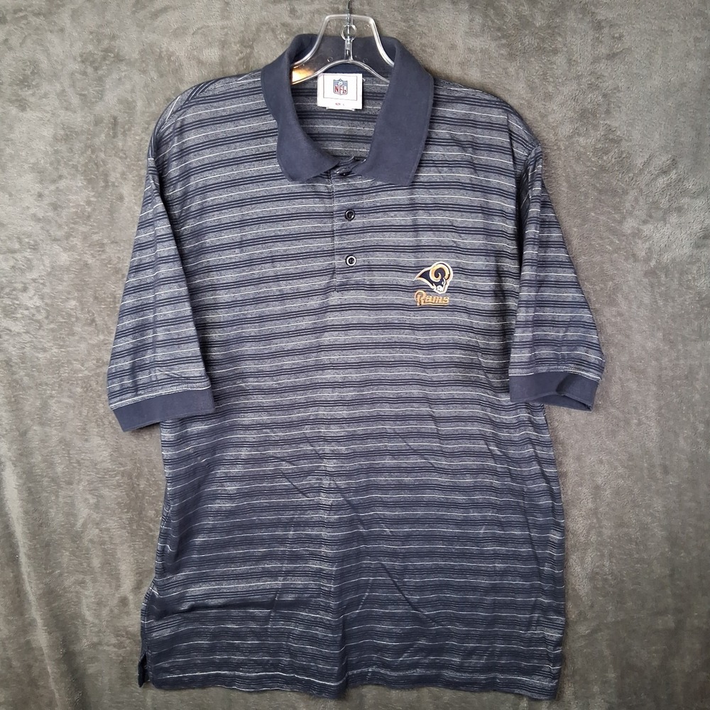Vintage Y2K St Louis Rams NFL Polo Shirt Mens Large Blue Striped Embroidered